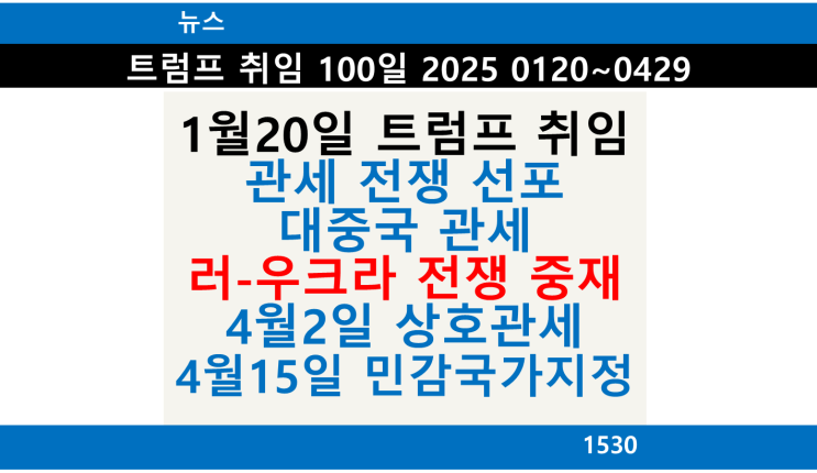 <b>트럼프</b> 취임 100일 뉴스 요약, 1월20일 <b>트럼프</b> 47대 대통령... 