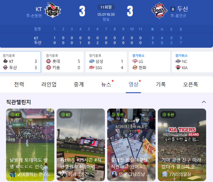 기사 "<b>kt</b> 안현민 동점 투런포! <b>두산</b>과 3대3 극적 <b>무승부</b>"