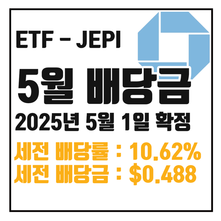  [ETF 배당] 25년 5월 JEPI 배당금 : 세전 10.62% $0.48792 / 세후 9.03% $0.41473