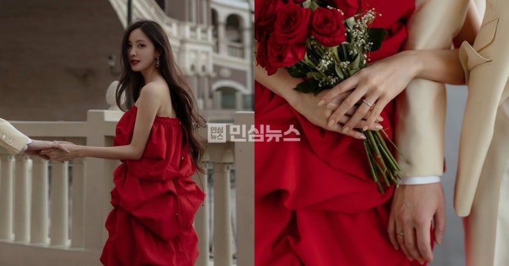 <b>효민</b>, <b>금융맨</b> 남편과 웨딩컷... 다이아 반지에 "<b>결혼</b> 실감... 