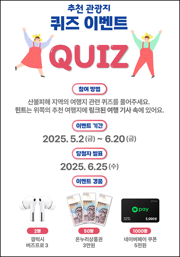 대한민국 구석구석 퀴즈이벤트(네페 5천원등 1,052명)추첨~06.20 대한민국 구석구석 퀴즈이벤트(네페 5천원등 1,052명)추첨~06.20