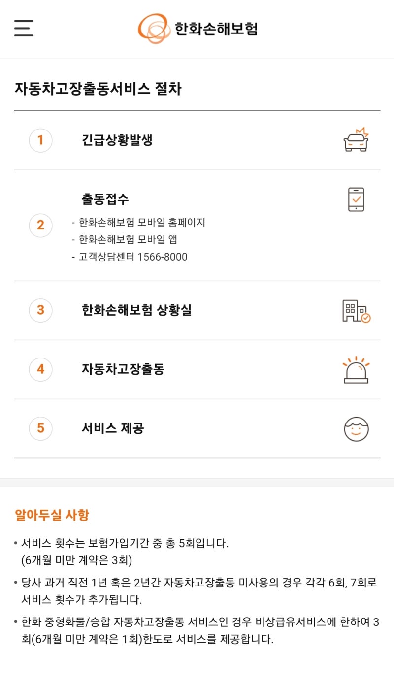 한화 다이렉트 긴급 출동 서비스 콜센터 전화번호(긴급 주유 서비스) 실제 상황