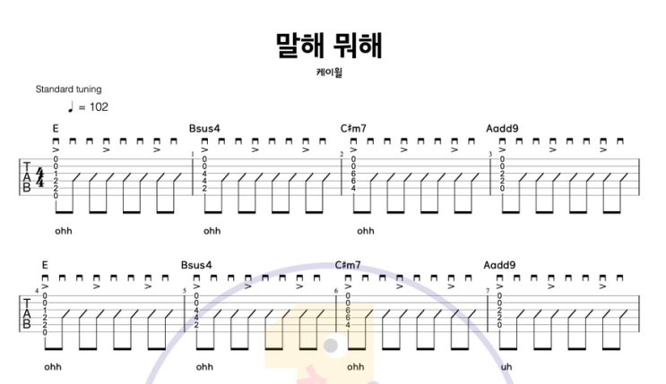  케이윌 ‘말해 뭐해’ 기타 코드 타브 악보｜16비트 리듬 연습 추천곡
