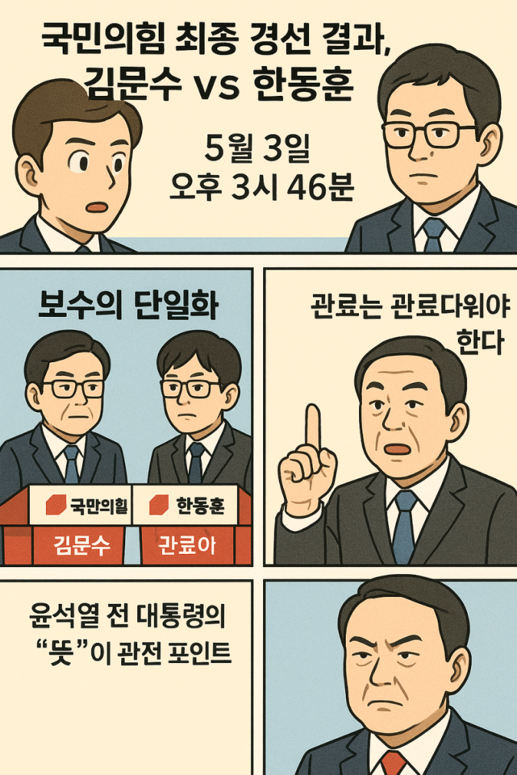 국민의힘 최종 경선 결과, 김문수 한동훈 대결의끝 한덕수 대선후보 단일화 예상