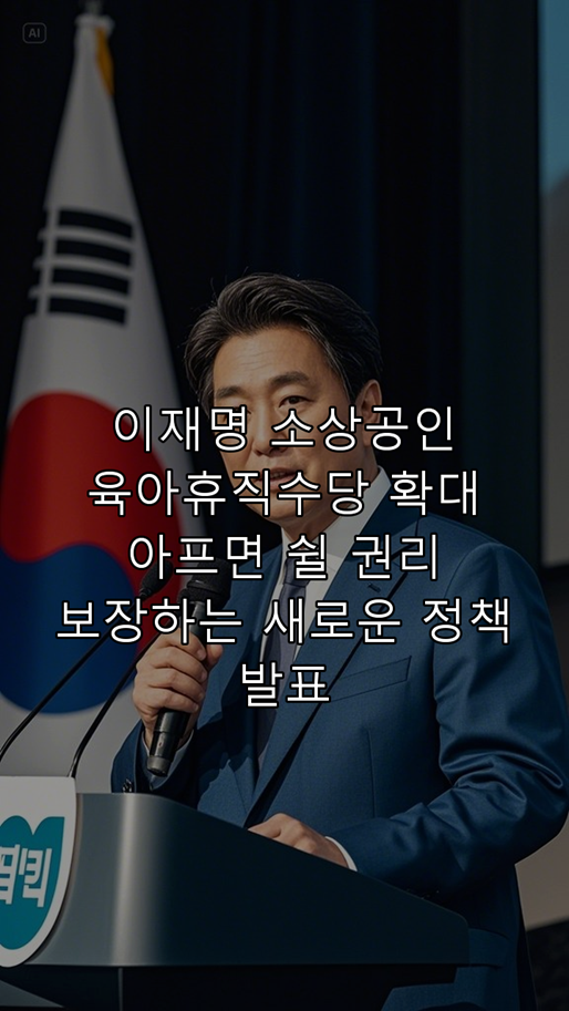 <b>이재명</b>, <b>소상공인</b>... 아프면 쉴 권리 보장하는 새로운 <b>정책</b> 발표!