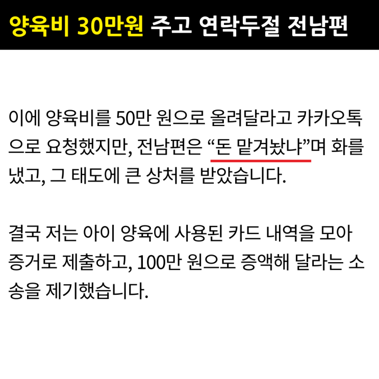  양육비 30만원 주고 연락두절 전 남편 어떻게 해야할까요?