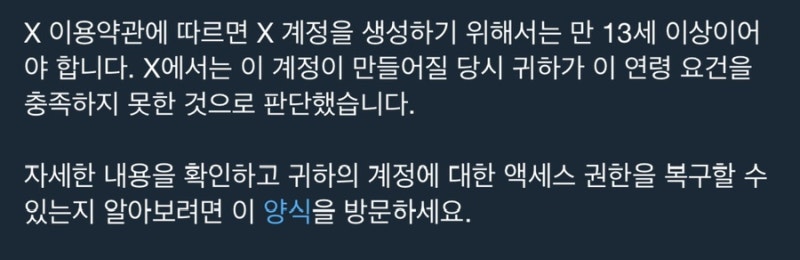 트위터(엑스) 만 13세 미만 계정 잠금 사건 해결하기