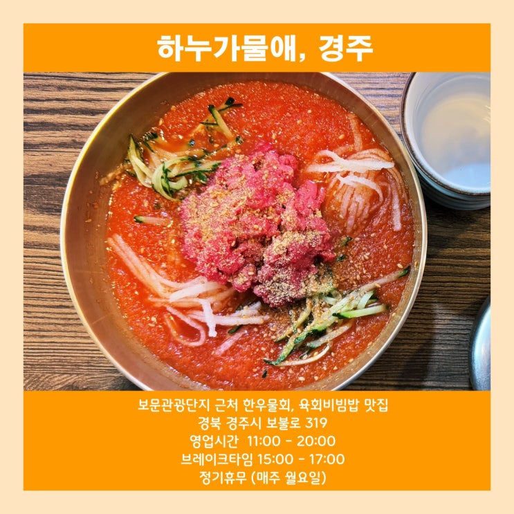  [경주] 보문관광단지 근처 한우물회, 육회비빔밥 맛집 '하누가물애'