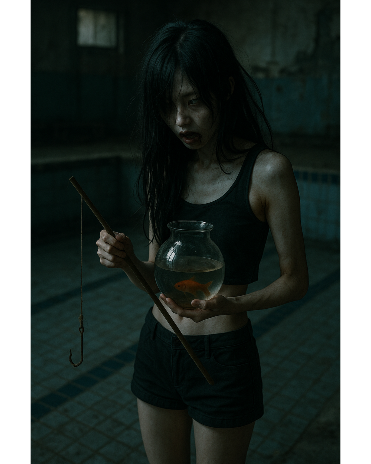  섬뜩한 일본 소녀 공포 일러스트