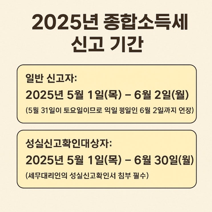  2025년 종합소득세 신고기간ㅣ5월 1일부터 6월 2일까지! 놓치면 가산세 폭탄