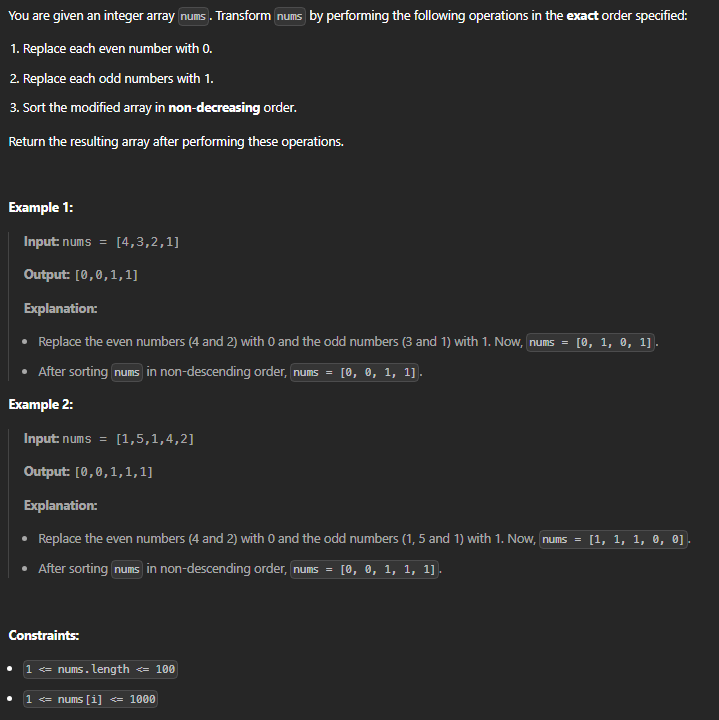  JAVA_LeetCode 3467_Transform Array by Parity