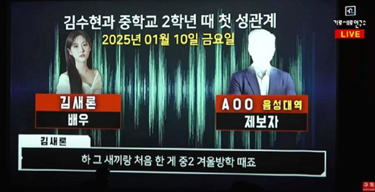 <b>김수현</b> 측, <b>가세연 AI 조작 녹취</b> 위조 주장에 즉시 고소 예고