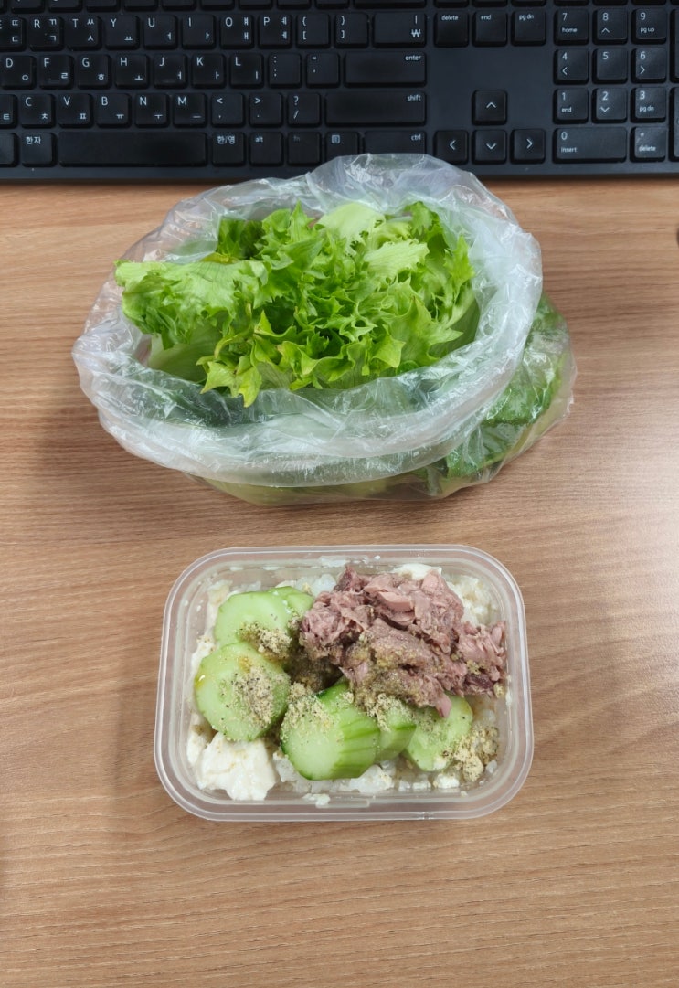  [오늘의 점심] 오이참치두부덮밥, 유기농백미, 유러피언채소
