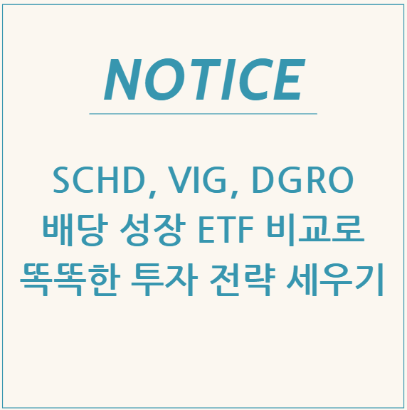  SCHD, VIG, DGRO: 배당 성장 ETF 비교로 똑똑한 투자 전략 세우기