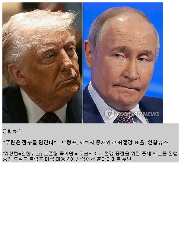 "<b>푸틴</b>은 전부를 원한다"…트럼프, 사석서 <b>중재외교</b> 좌감 표출