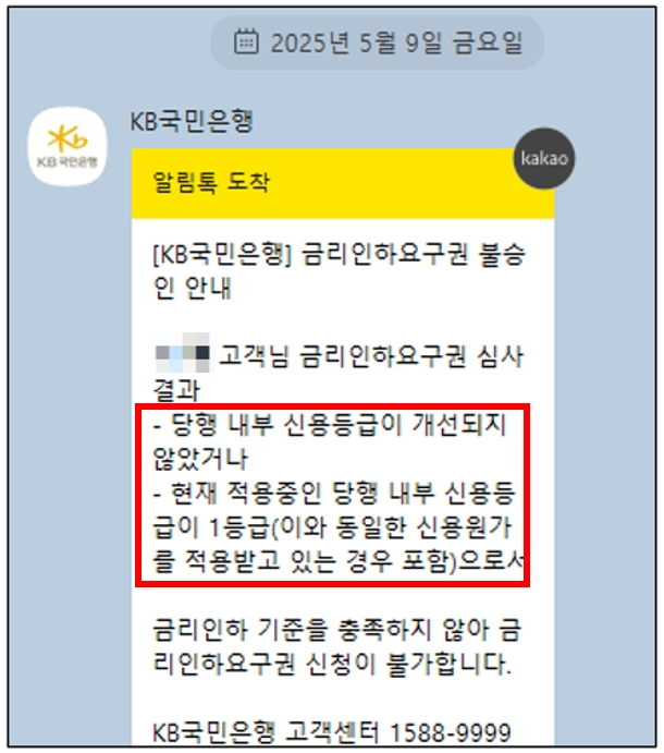  금리인하요구권 조건 충족, 그러나 불승인
