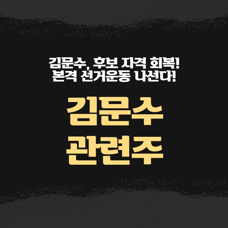 김문수, 후보 자격 회복! 본격 선거운동 나선다! - 김문수 관련주 (평화홀딩스 / 평화산업 / 한....