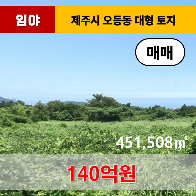  《제주도토지》 제주시 오등동 대형 토지 매매