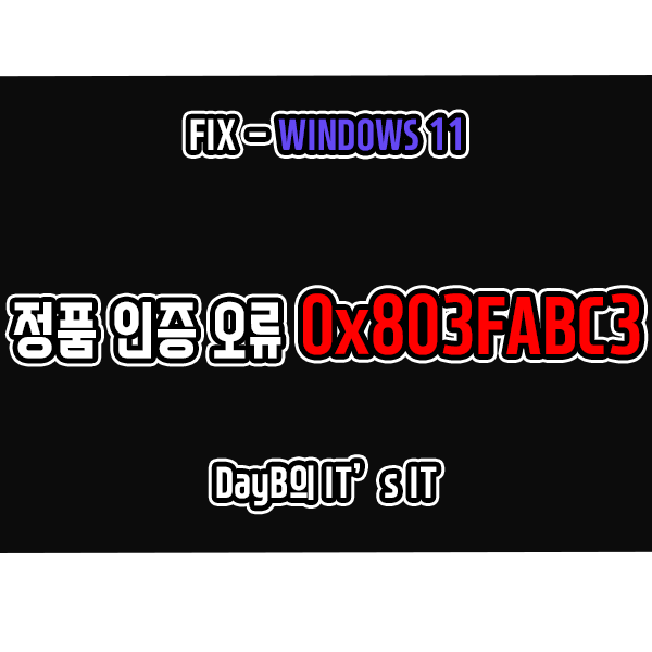 윈도우11정품인증 실패 오류 0x803FABC3 해결하기 윈도우11정품인증 실패 오류 0x803FABC3 해결하기