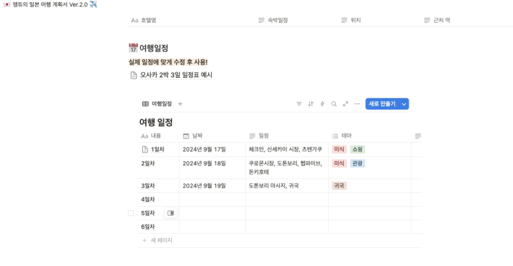  자체 제작, 노션 해외 여행 템플릿 무료 공유 !