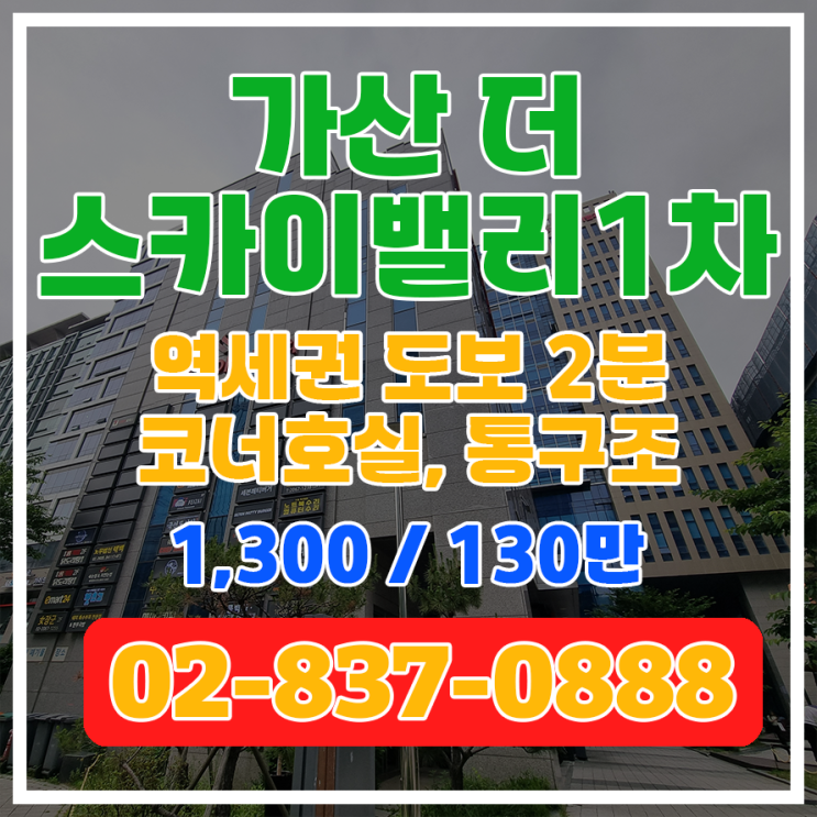  [더스카이밸리1차] 역세권 실16 코너 근생사무실 임대정보