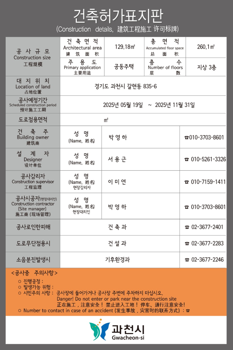  과천 건축허가표지판 2025.05.14.