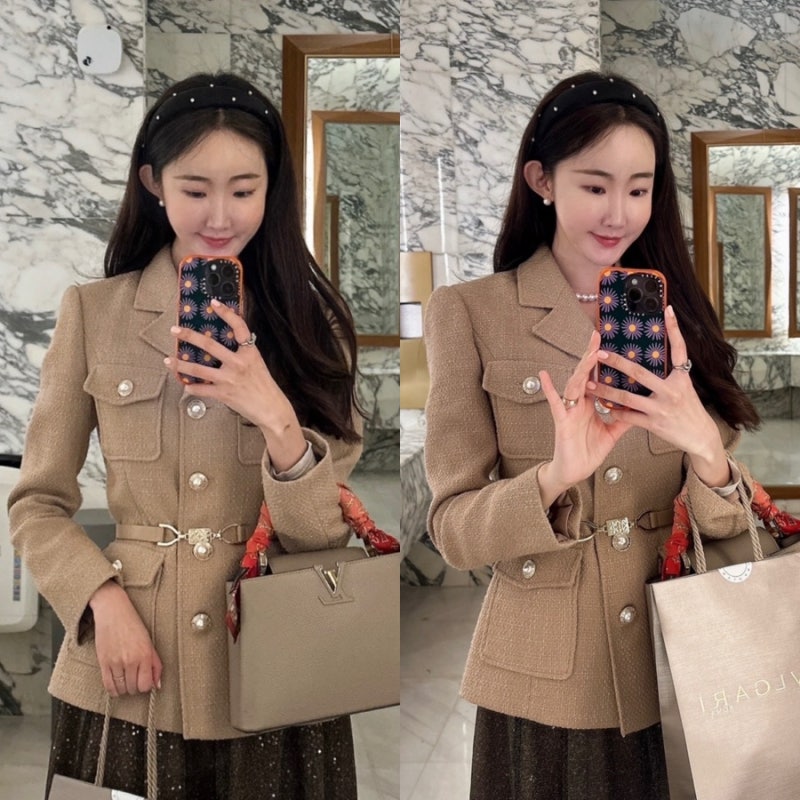 [오늘뭐입지] 모조에스핀 트위드 자켓 스커트 코디 고급스러운 데이트룩 호텔결혼식 하객룩