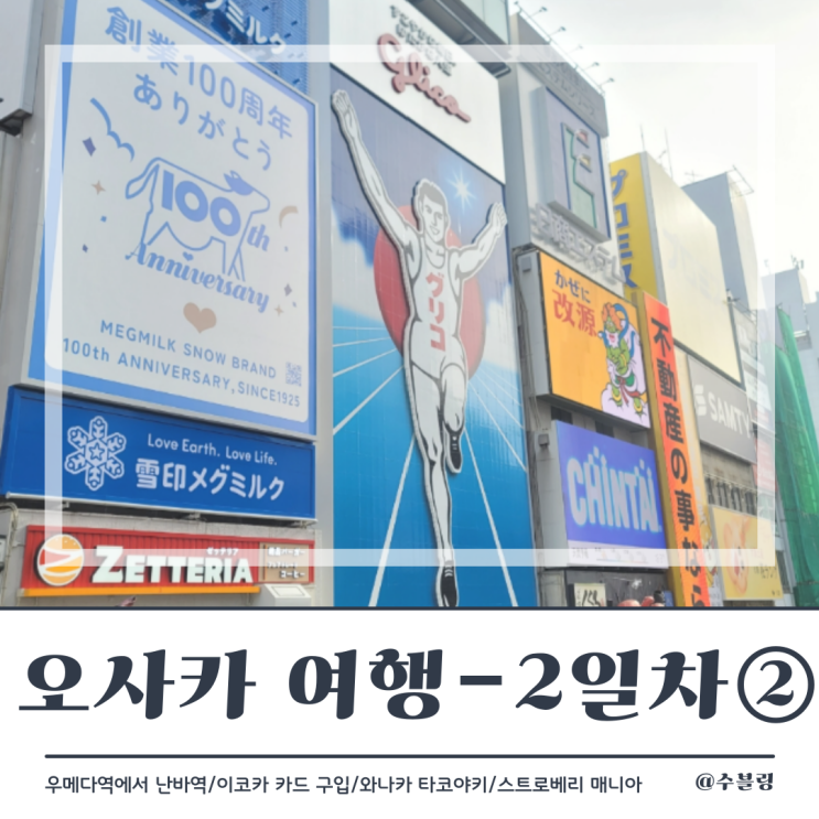  오사카 여행 2일차 ② 우메다 역에서 난바역 / 이코카 카드 구매 / 도톤보리 타코야키 맛집 와나카 (feat. 딸기 디저트, 이다텐 웨이팅)