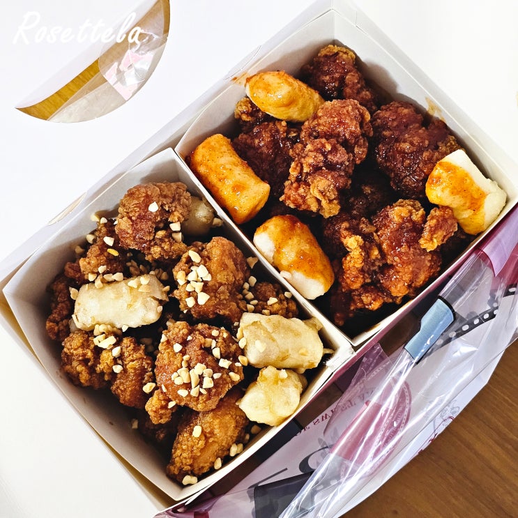  인생닭강정 메뉴 장모님양념 마늘간장 고흥녹동 치킨 반반 포장