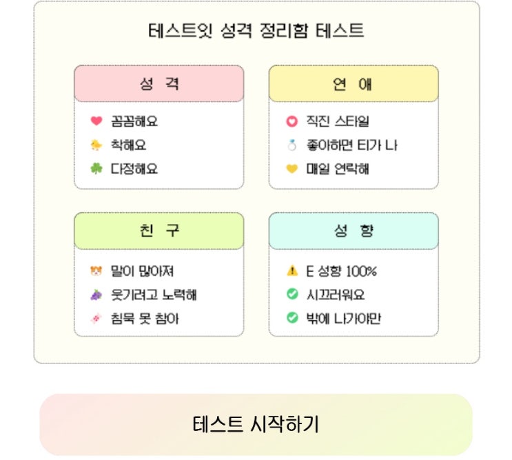 성격 정리함 테스트, 내 성격이 어떤지 정리함으로 알아보기!