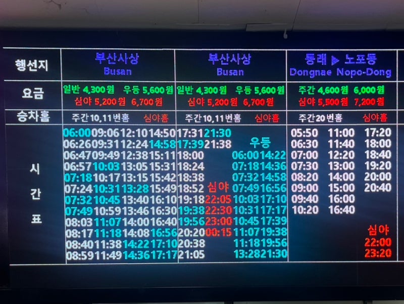 마산 합성동 시외버스터미널 시간표 요금표 심야버스