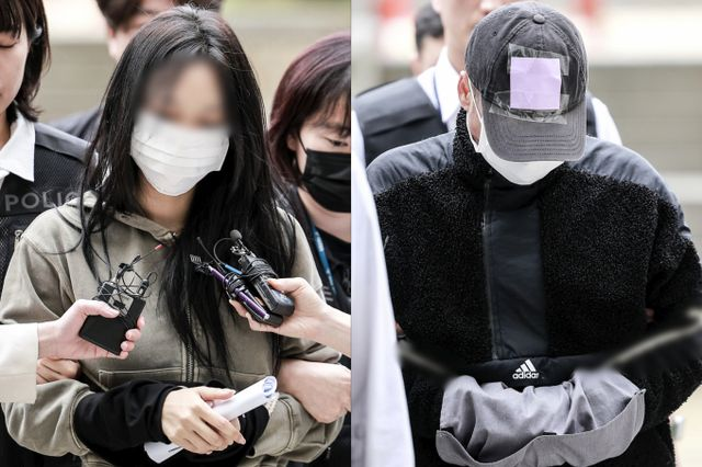  '손흥민 협박' 남녀 구속심사 출석… 취재진 질문에 '묵묵부답'