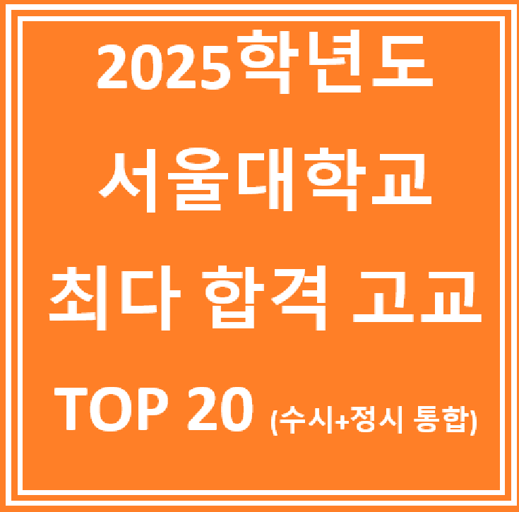  2025학년도 서울대학교 최다 합격 고교 TOP 20 분석 (수시+정시 통합)
