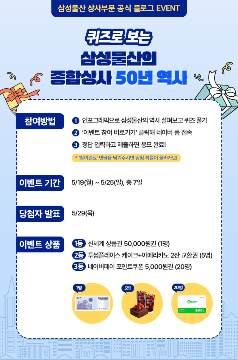 EVENT] 삼성물산 종합상사 1호 지정 50년, 퀴즈로 보는 삼성물산의 종합상사 50년 역사 : 네이버 블로그