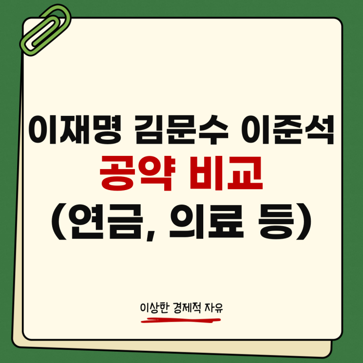 이재명 김문수 이준석 제21대 대선후보 공약비교(연금 의료 청년정....
