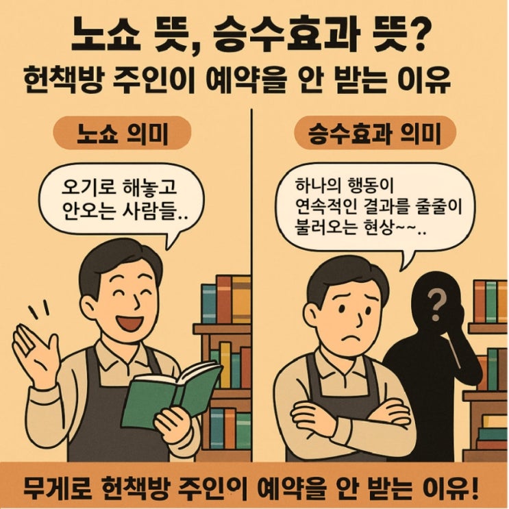  노쇼 뜻 승수효과 뜻 유래 및 무게로 헌책방 중고서점에서 주인이 약속 예약 안하는 이유 (승수효과의 역설)