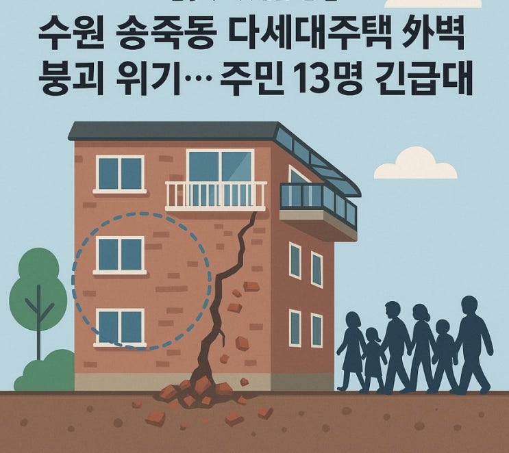 <b>수원</b> 송죽동 <b>다세대주택</b> 외벽 <b>붕괴</b> 위기로 주민 13명 긴급 대피