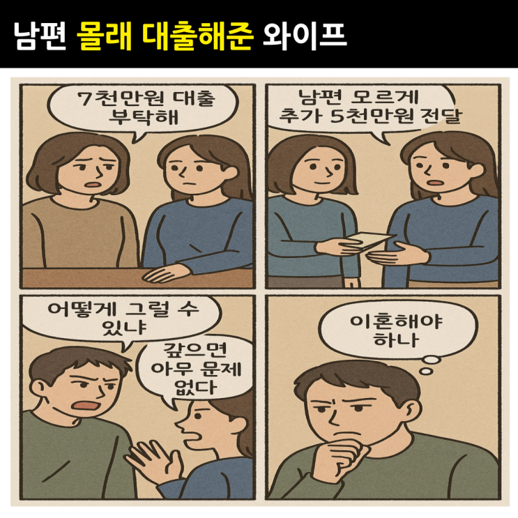 남편 몰래 처가에 신용대출 해준 와이프.. 차용증 써야할까?
