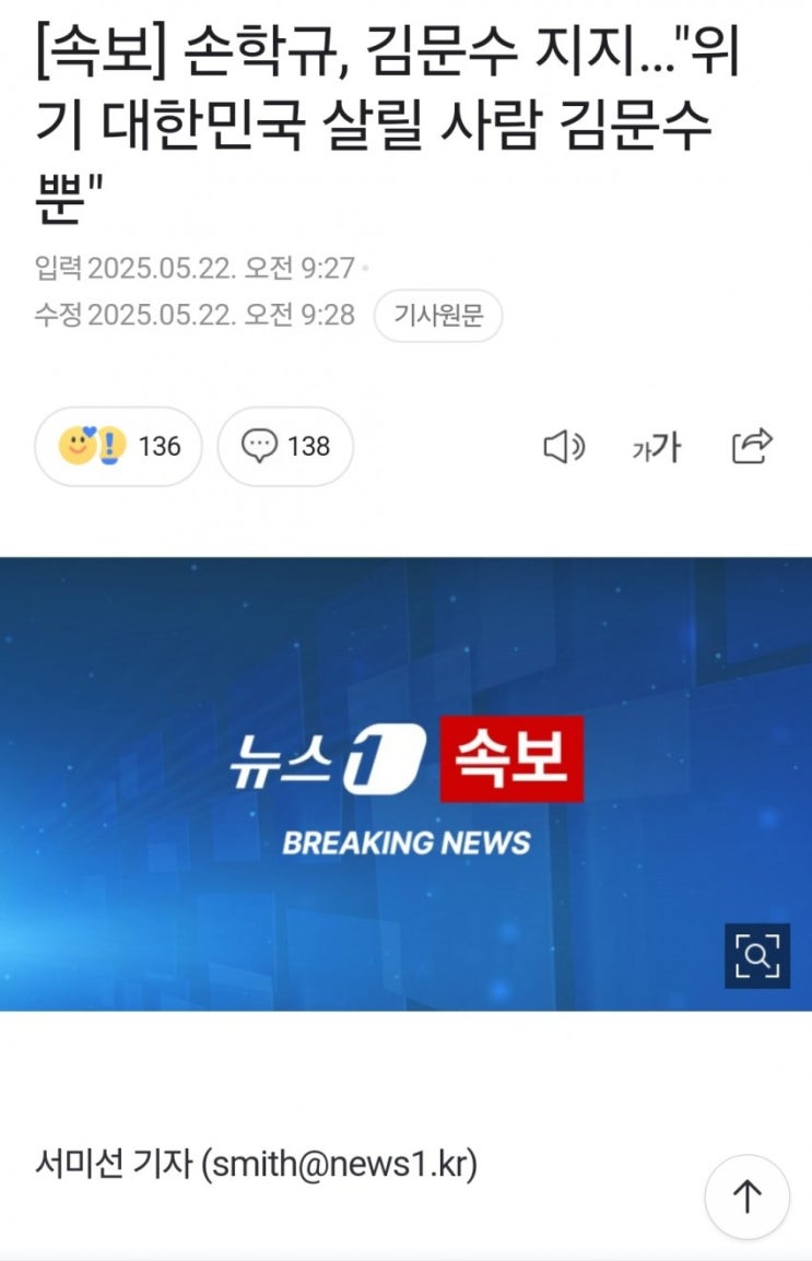 민주당 전대표 <b>손학규 김문수 지지선언</b>