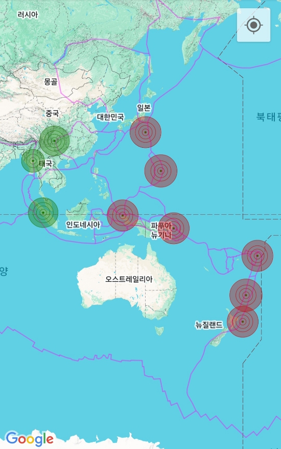  세계지진 발생 현황(2025년 5월 22일)