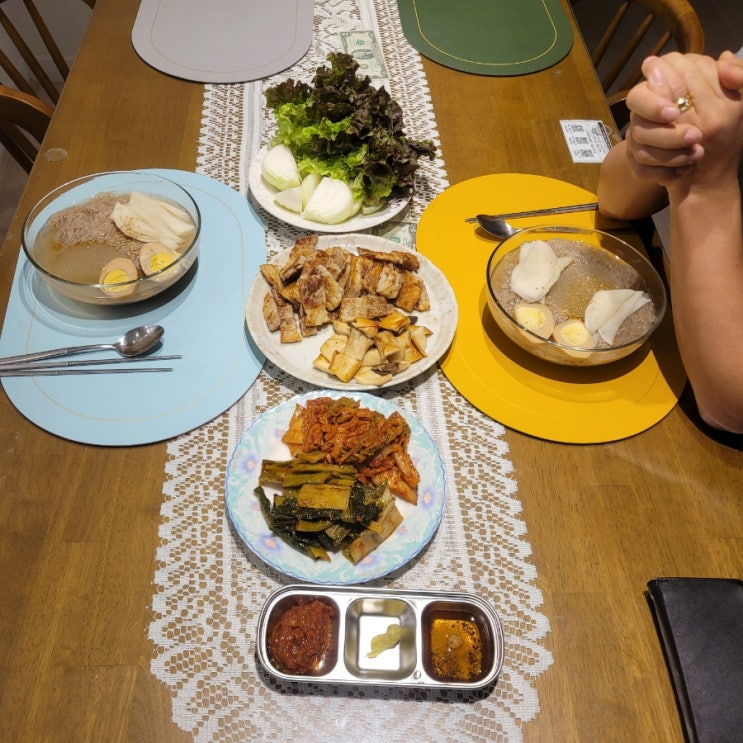 금요일저녁메뉴/도드람생삼겹살과 물냉면 간단한저녁상차림