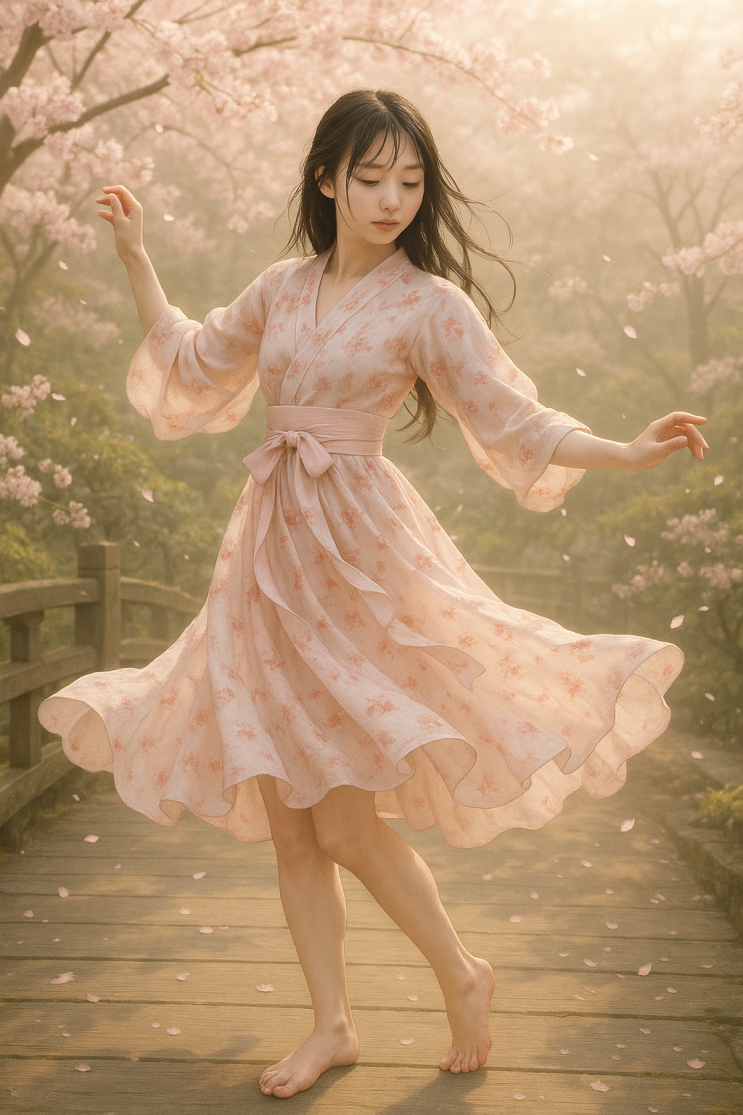  봄날의 꽃비 소녀 일러스트