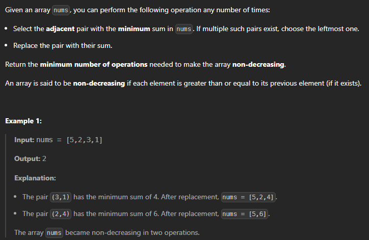  JAVA_LeetCode 3507_Minimum Pair Removal to Sort Array I