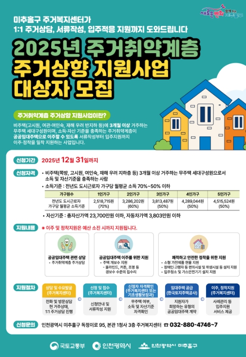 미추홀구 주거복지센터, 주거 취약계층을 위한 ‘주거 상향 지원사업’ 올해도 지속 추진