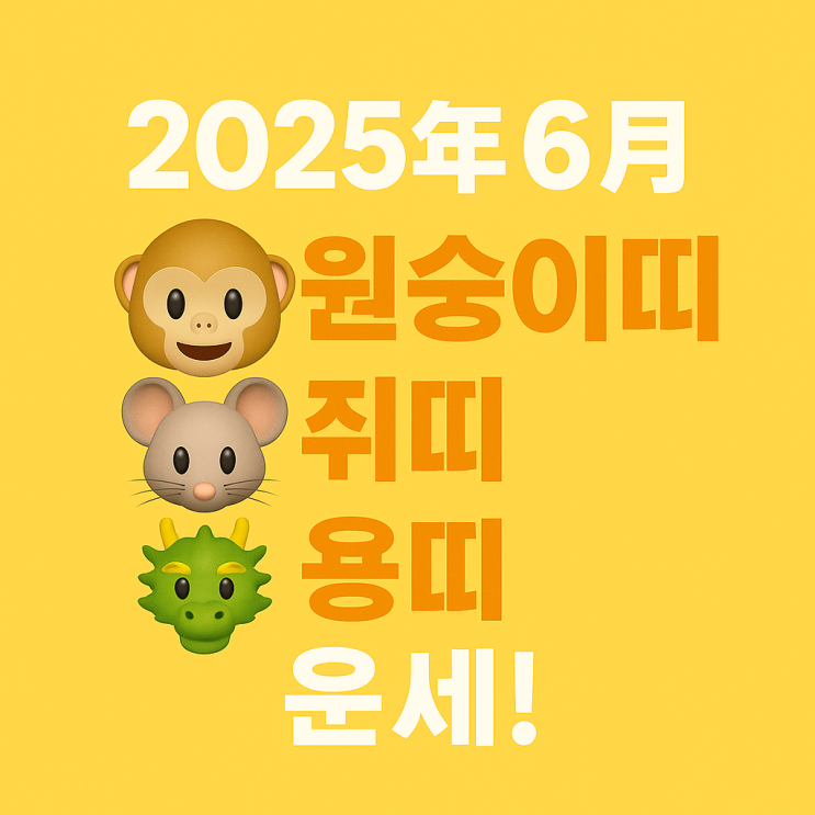  2025년 을사년 6월 임오월 원숭이띠 쥐띠 용띠 운세