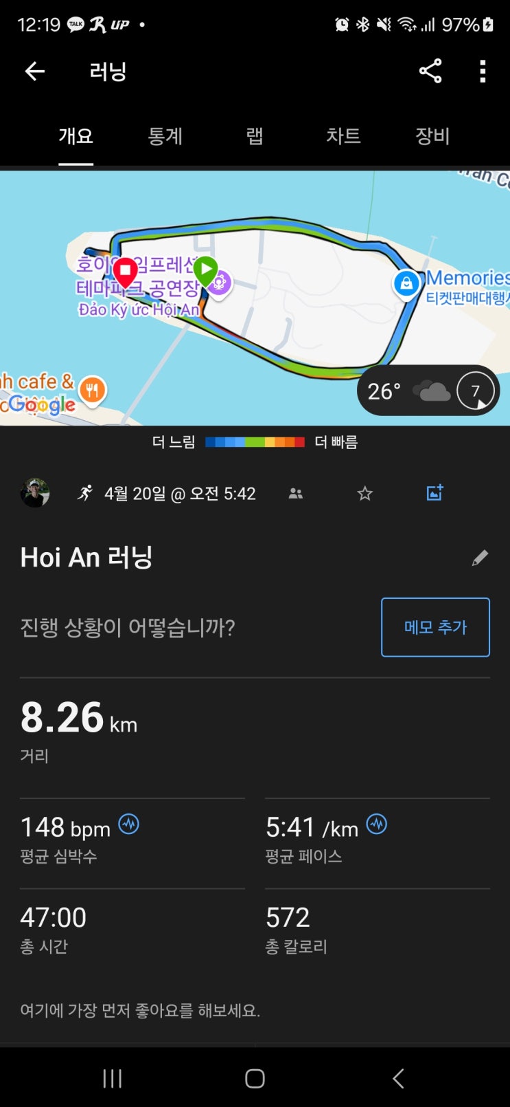  ️ 2025.04.20 운동일지호이안 메모리즈 리조트 러닝