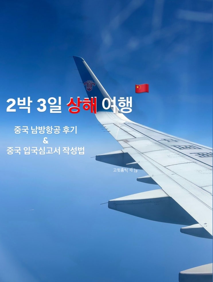  상해 자유 여행 중국 남방항공 이용 후기 (기내식, 입국신고서 작성, 입국심사질문)