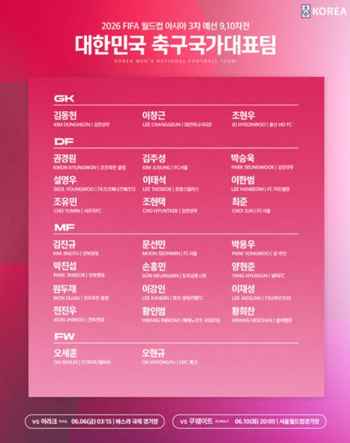 a매치 한국 일정 2025 6월 소집 명단 <b>월드컵</b> 예선 날짜... 