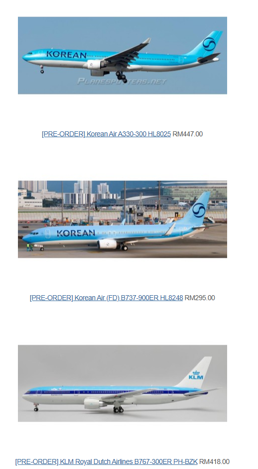  1:200, 1:400 jc wings 프리오더, 대한항공 A330-300 HL8025, B737-900ER HL8248 프리오더, jfox프리오더 등등