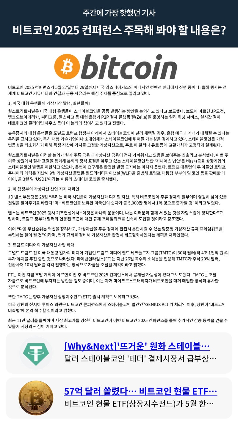 빗썸 위클리리포트] 비트코인 2025 컨퍼런스 주목해 봐야 할 내용은? : 네이버 블로그